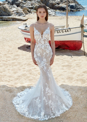 Spaghetti Straps Ivory Floral Lace Tulle Low Back Wedding Dress Spaghetti Straps Ivory Floral Lace Tulle Low Back Wedding Dress